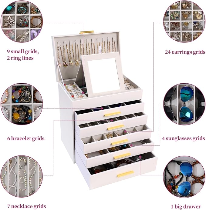 BOOVO Jewelry Box with Necklace Hanger – 6 layer Jewelry Organizer - Image 5