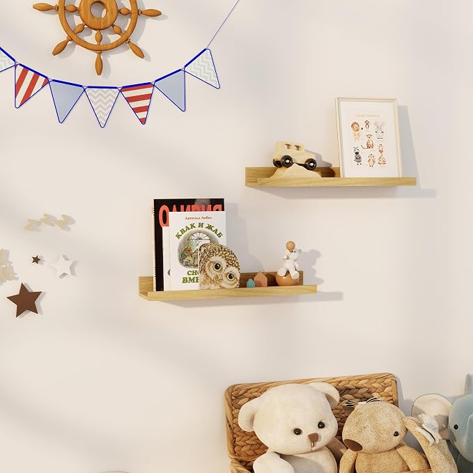 Axeman Floating Shelves for Wall | Picture Ledge Shelf Set of 2 | Rustic Oak - Image 2