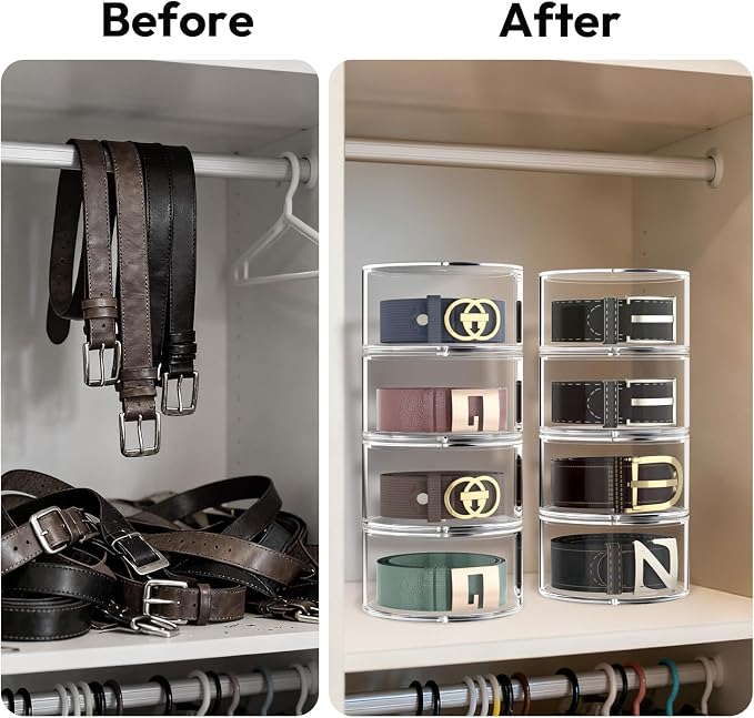 Belt Organizer for Closet Storage: Clear Acrylic 8-Layer Stackable Belt Box - Image 7