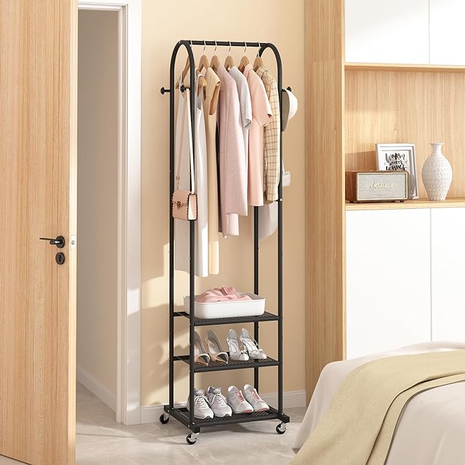Heavy Duty Clothing Rack with Wheels, Modern Garment Rack with 3 Metal Shelves - Image 5