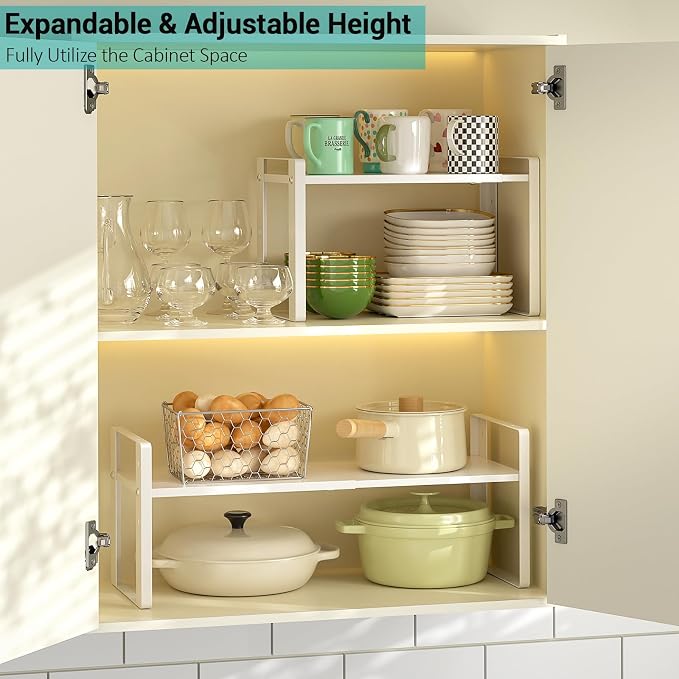 2 Pack Expandable Cabinet Organizer Shelves, 88lbs High Weight Capacity - Image 2