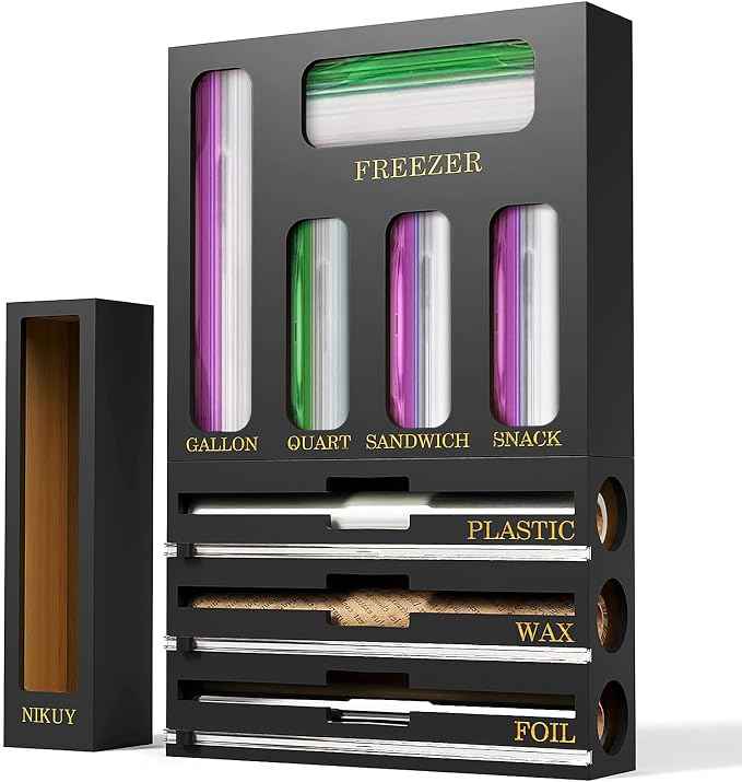 9 IN 1 Bamboo Foil and Plastic Wrap Organizer by NIKUY