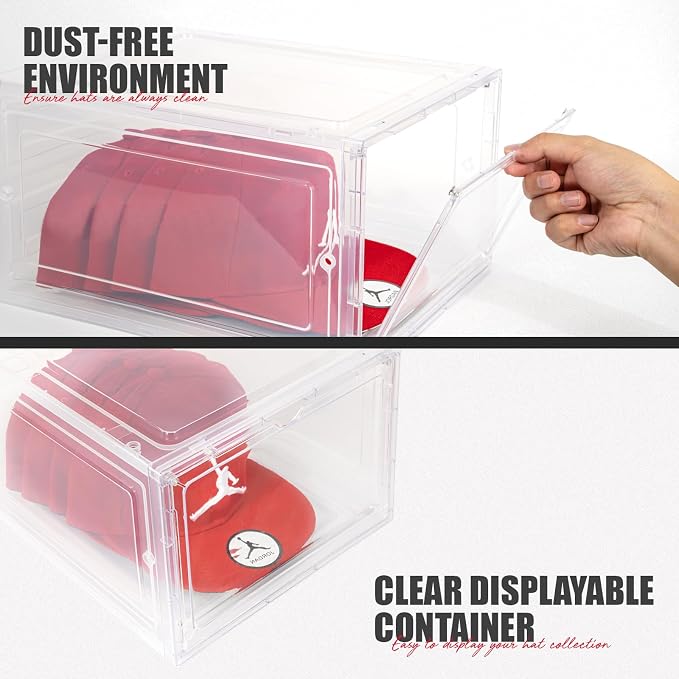 6 Pack Hat Organizer Box, Stackable Clear Baseball Caps Holder Box Containers - Image 5
