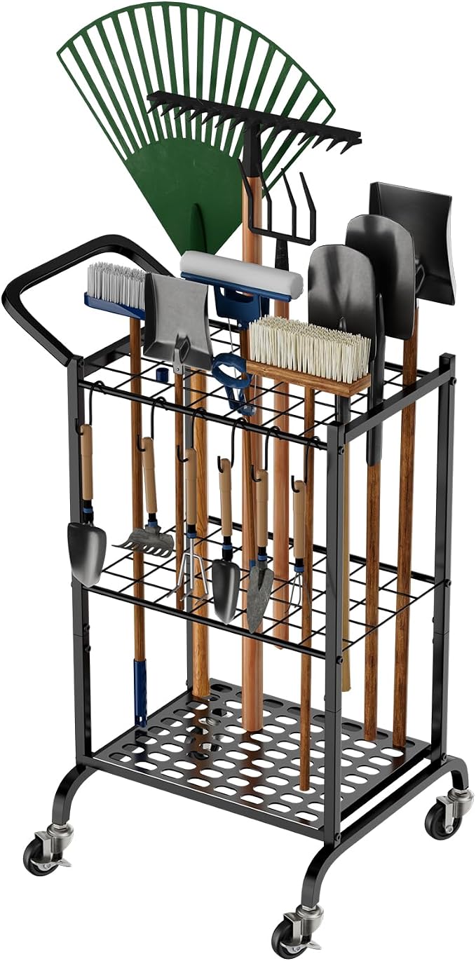 Garden Tool Organizer with Wheels, Yard Tool Tower Rack by RANXFLOAT