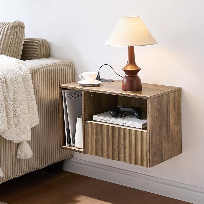 Modern Rustic Brown Fluted Floating Nightstand - Image 6