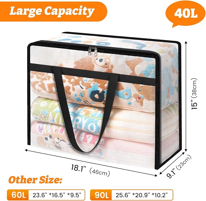 BlissTotes 4 Pack Clear Clothes Storage Bags, Moving Bags, Foldable Blanket - Image 2