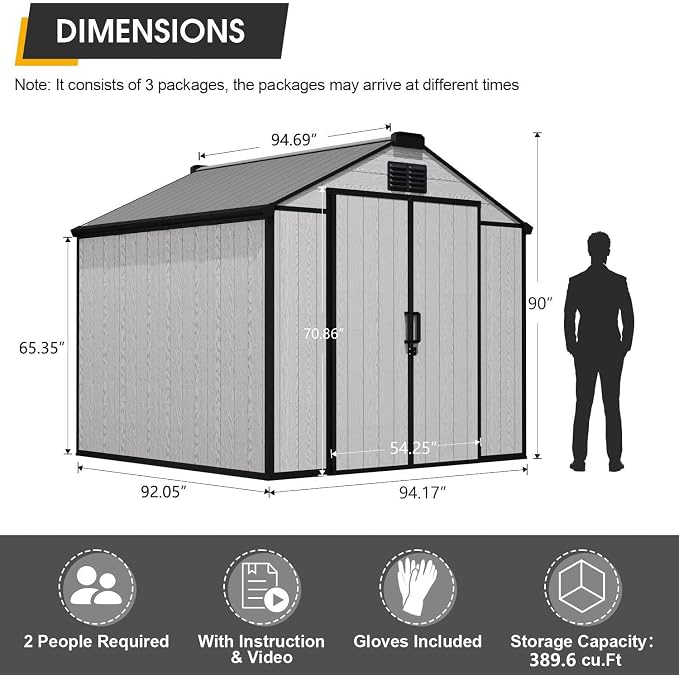 8 x 8 FT Plastic Storage Shed, All-Weather Resin Tool Shed - Image 2