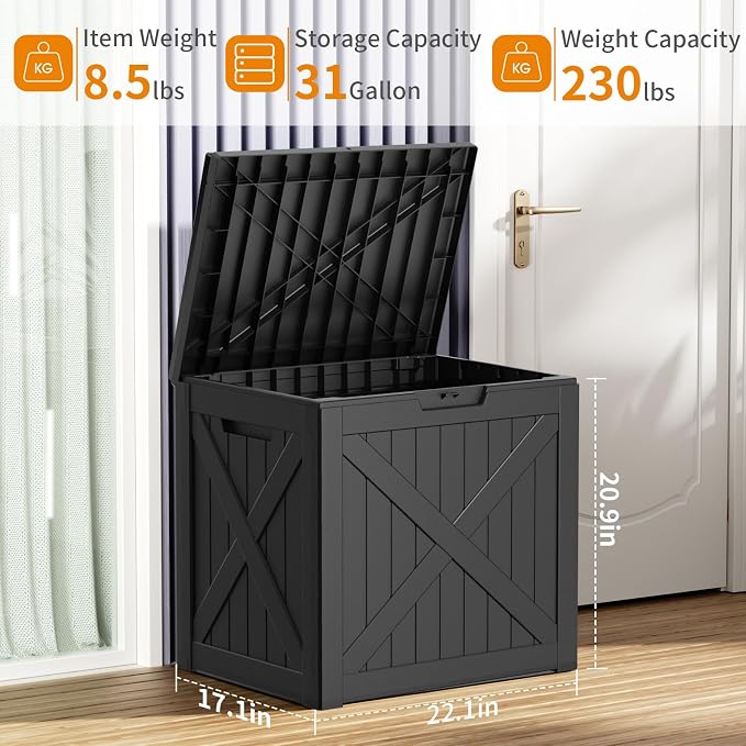 32 GallonOutdoor Storage Box, Resin Deck Boxes Waterproof, IndoorOutdoor Bin - Image 6
