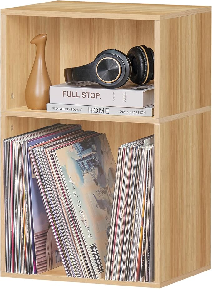 LEYAOYAO 2 Cube Bookshelf, Natural Record Player Stand Holds up to 100 Albums by LEYAOYAO-Findtheshiningpointofyourideallife%EF%BC%81