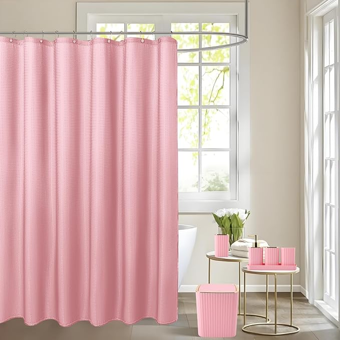 Pink Bathroom Set with Shower Curtain and Rugs- 25PC Bathroom Accessory Set - Image 4