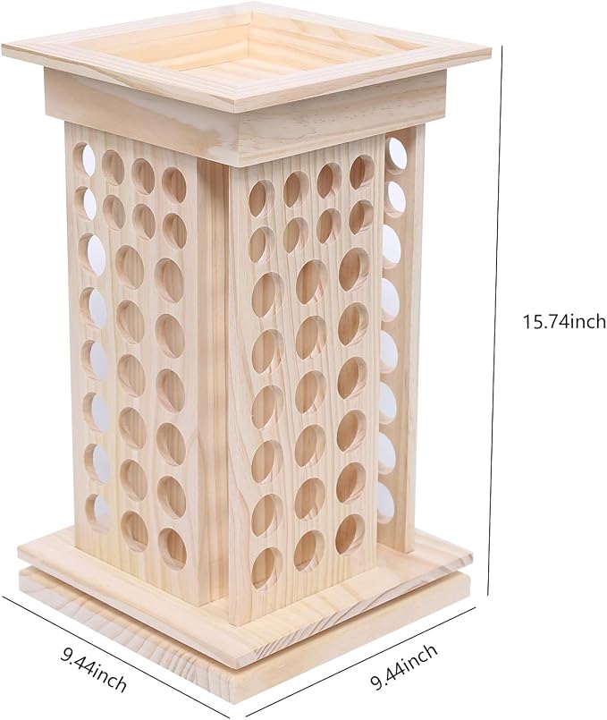 104-Hole Wooden Essential Oil Display Rack, 8 Tiers Rotating Pine Organizer - Image 2