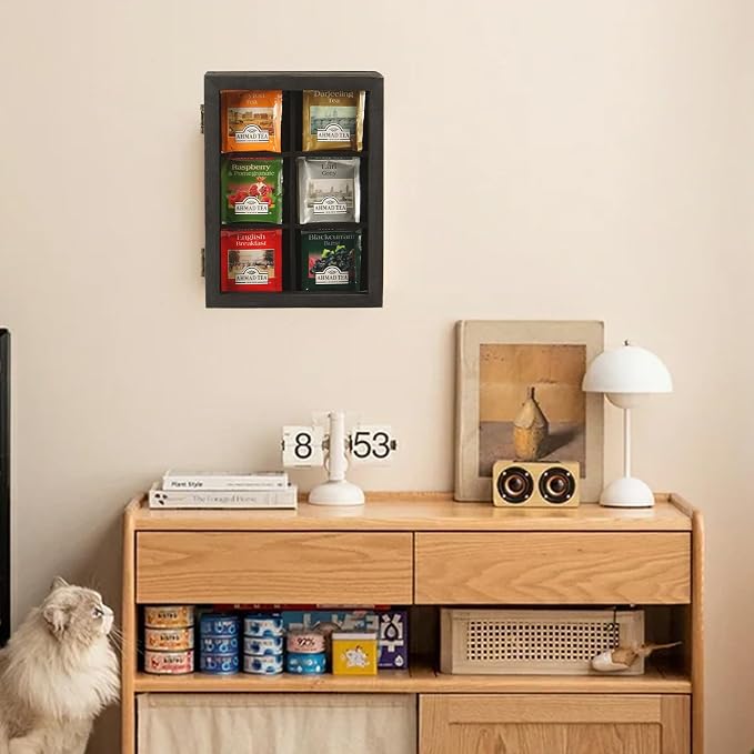 LI.TOPWP Black Wood Tea Bag Organizer, 6 Compartment Multi-Functional Tea Box - Image 4