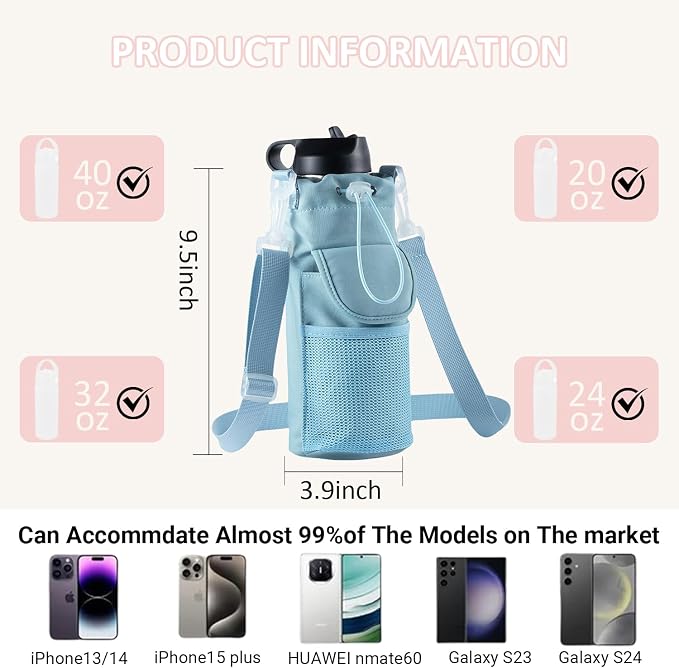 Water Bottle Holder with Strap for Hydroflask 32oz 40oz, Carrier Sling Bag with - Image 3