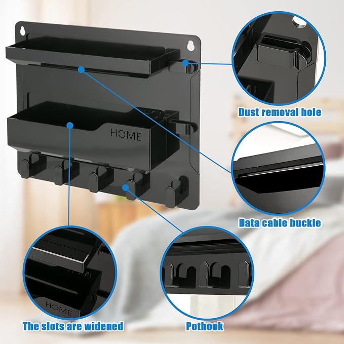 Bedside Wall Mount Shelf, Adhesive Bedside Organizer - Image 4