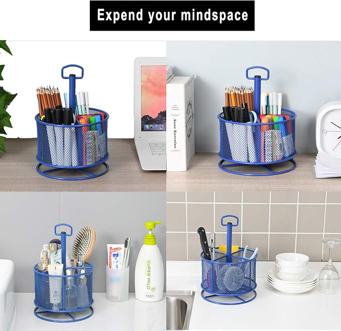 Marbrasse Mesh Desk Organizer, 360-Degree Rotating Multi-Functional Pen Holder - Image 5