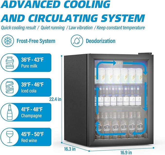 Compact Freestanding Beverage Refrigerator, 70 Can/ 1.6 Cubic Feet Mini Fridge - Image 4