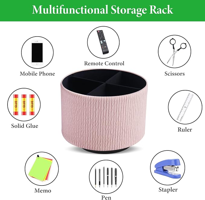 Round Leather Art Supply Organizer, Remote Control Holder, 360 Degree Spinning - Image 5