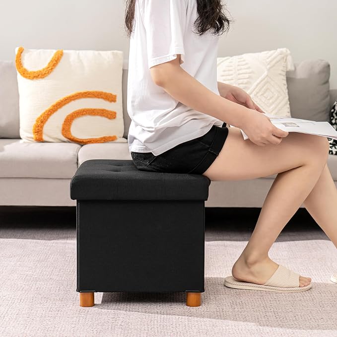 PINPLUS Storage Ottoman Cube, Linen Footrest - Image 6