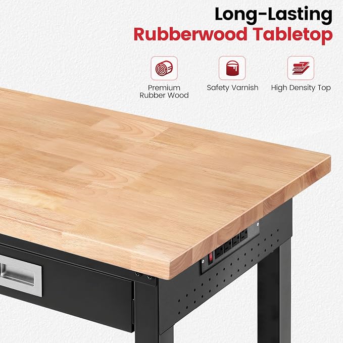 Workbench with Shelf Bracket 48 x 24 Inch Heavy Duty Rubberwood Tabletop Work - Image 5