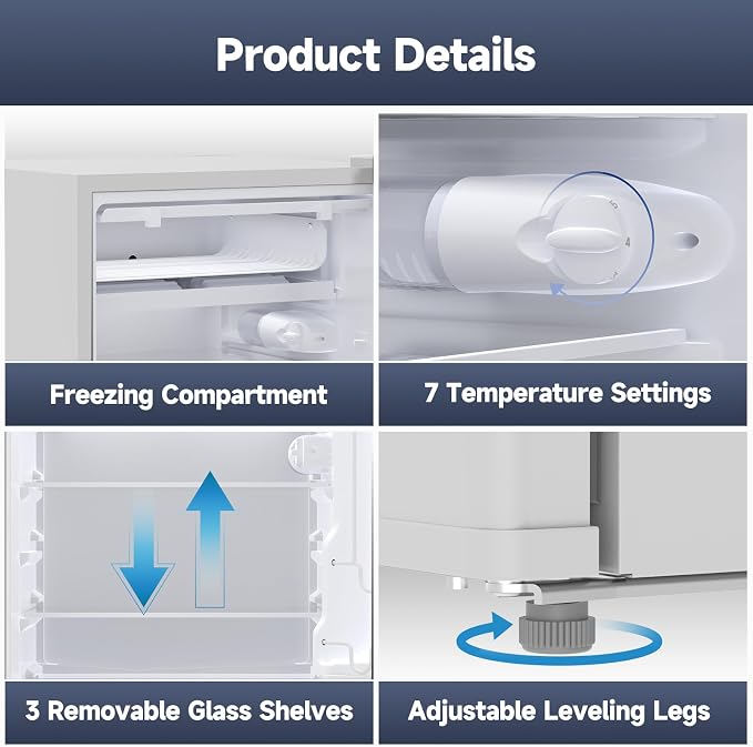 4.3 Cu.Ft Mini Fridge With Freezer, Single Door Mini Fridge w/7 Settings - Image 6