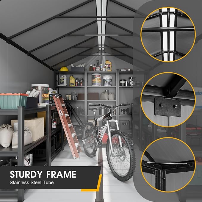 8 x 8 FT Plastic Storage Shed, All-Weather Resin Tool Shed - Image 6