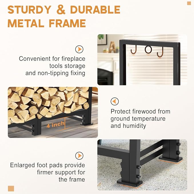4ft Firewood Rack Outdoor with Waterproof Widened Cover, Heavy Duty Firewood - Image 7