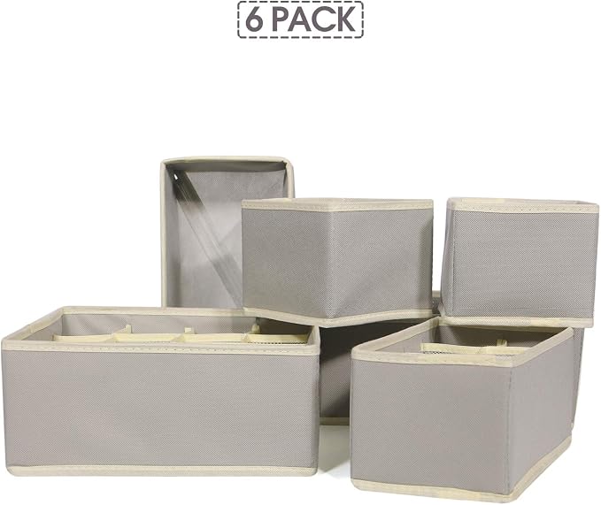 6 Pack Foldable Drawer Organizer Dividers Cloth Storage Box Closet Dresser - Image 8