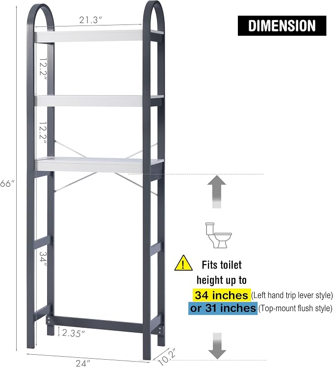 Spirich Over The Toilet Storage Shelf, 3-Tier Over Toilet Bathroom Organizer - Image 2