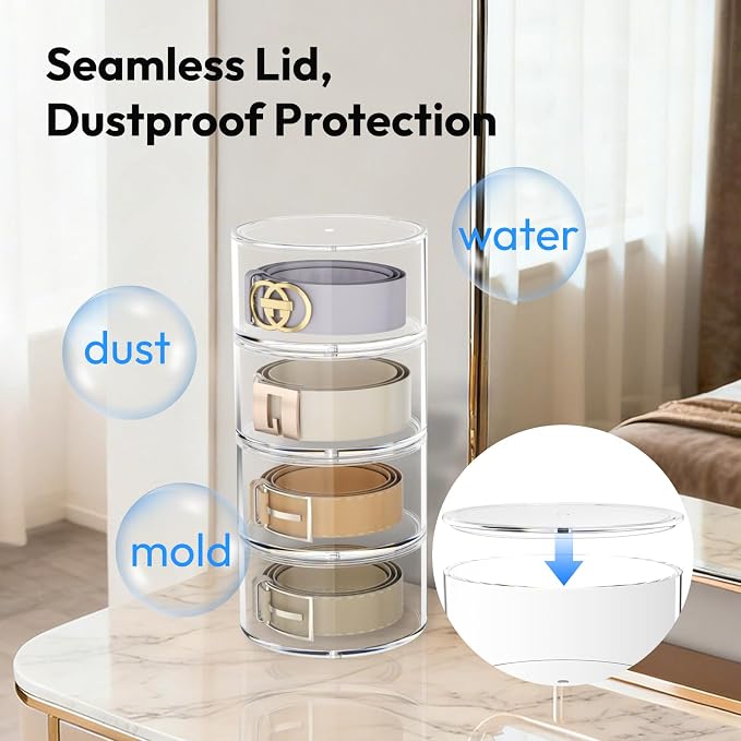 Belt Organizer for Closet Storage: Clear Acrylic 4-Layer Stackable Belt Box - Image 5