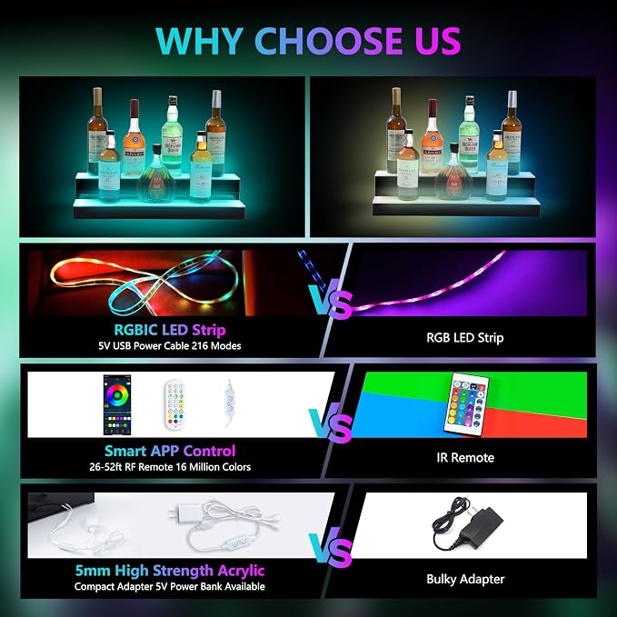 Led Lighted Liquor Bottle Display Shelf, 20 Inch 2 Tier Whiskey Rack, Support - Image 4