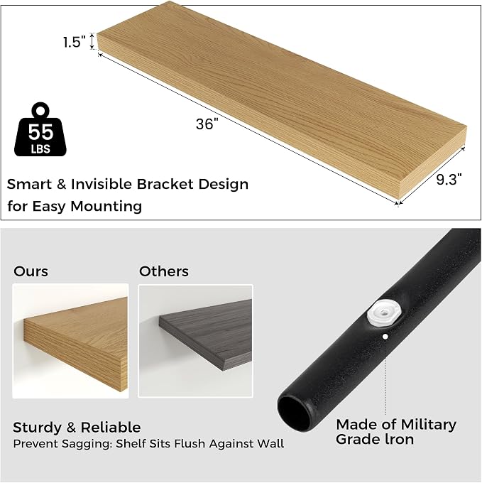 Floating Shelves for Wall, Engineered Wood Wall Shelves - Image 3
