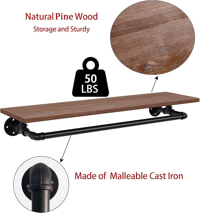 Clothes Rack 48in, Wall Mounted Garment Rack - Image 9