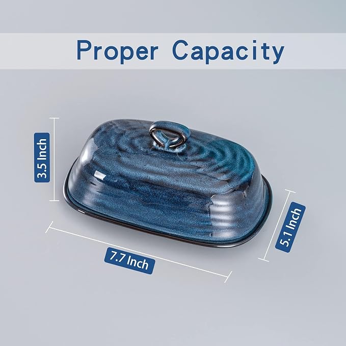 Hasense Butter Dish with Lid, Porcelain Butter Container with Handle - Image 2