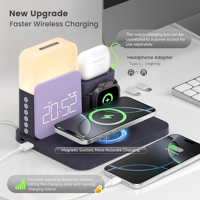 7 in 1 Wireless Charging Station, Alarm Clock - Image 2