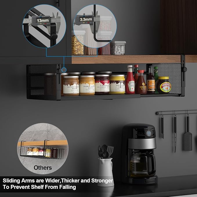 2Pack Under Shelf Basket, Adjustable Hanging Under Cabinet Shelf Storage - Image 5