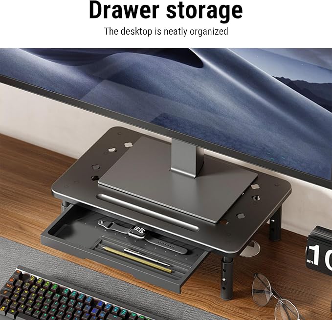 Computer Monitor Stand Riser, Adjustable Height Ergonomic Metal Laptop Stand - Image 4