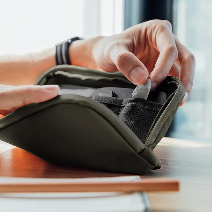 Olive Expandable Desk Storage Pouch – Fold-Down Access Panel, Pen Loop - Image 5