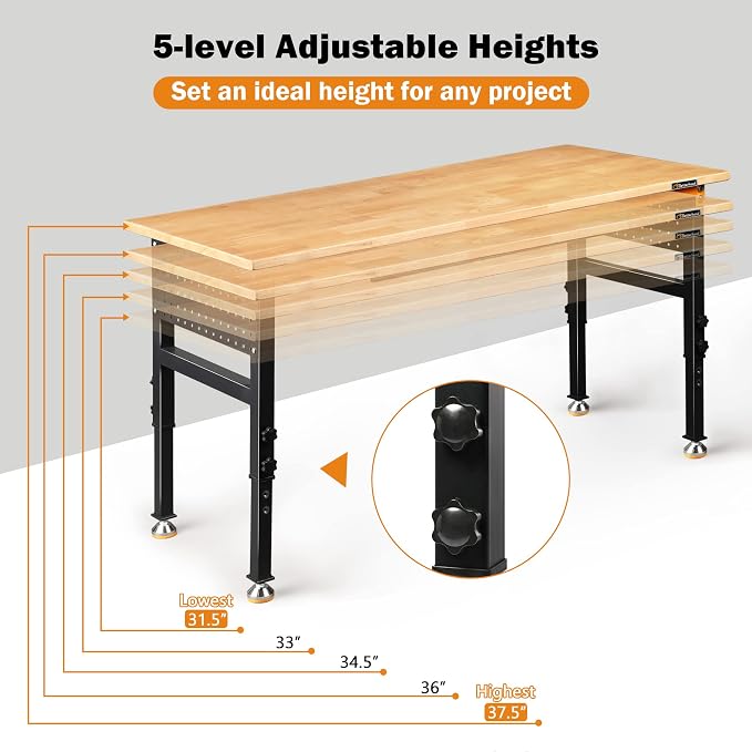 Betterhood 60" Heavy-Duty Adjustable Workbench - Image 4