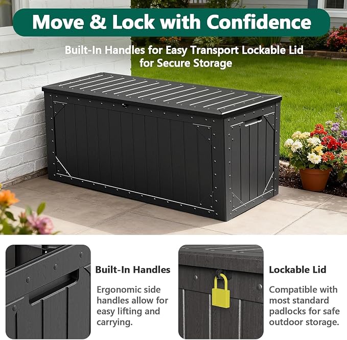 100 Gallon Outdoor Storage Box, Lockable Resin Deck Box - Image 6