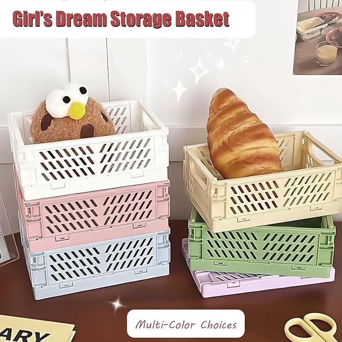 Small Pastel Plastic Storage Bins 2Pcs Foldable Pastel Crates Plastic Basket - Image 5