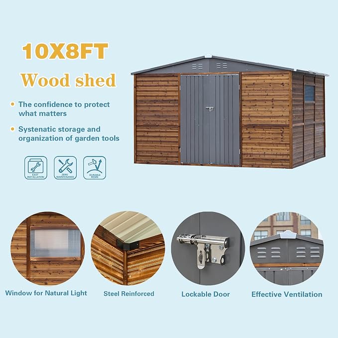 10x8 FT Wood Storage Shed, Outdoor Storage Shed - Image 3