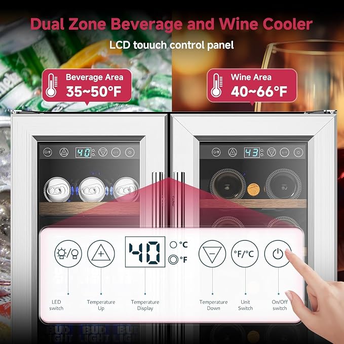 24" Wine and Beverage Refrigerator, Dual Zone Wine Cooler - Image 2