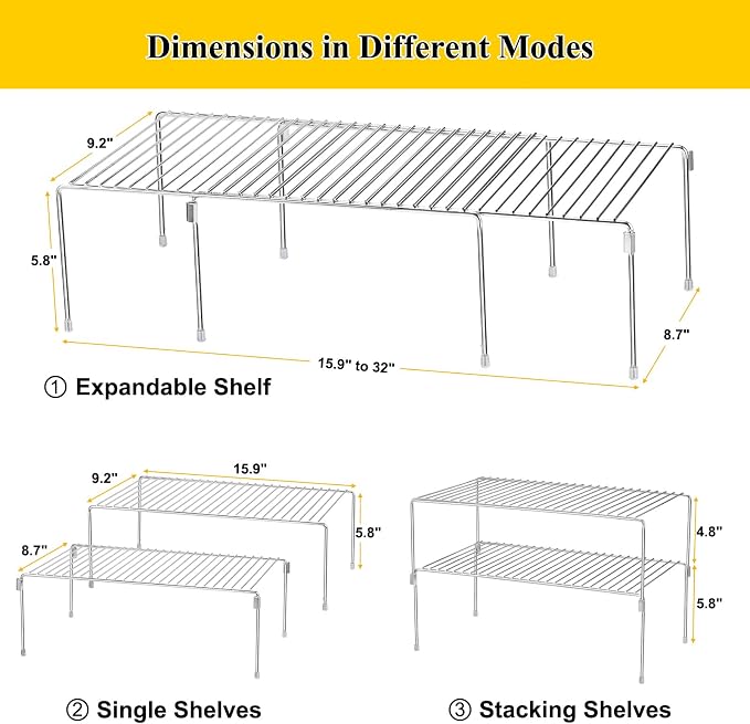 Set of 2 Kitchen Cabinet Organizer Shelves, Stackable Organizer and Storage - Image 3