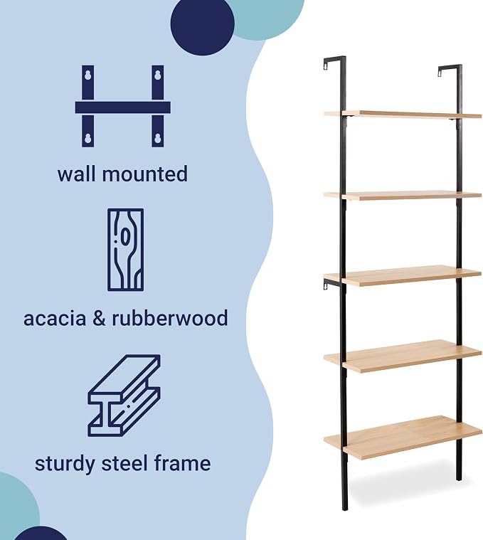 happimess MSH1001B Madera 72.05" Classic Industrial 5-Shelf Wood Wall-Mounted - Image 4