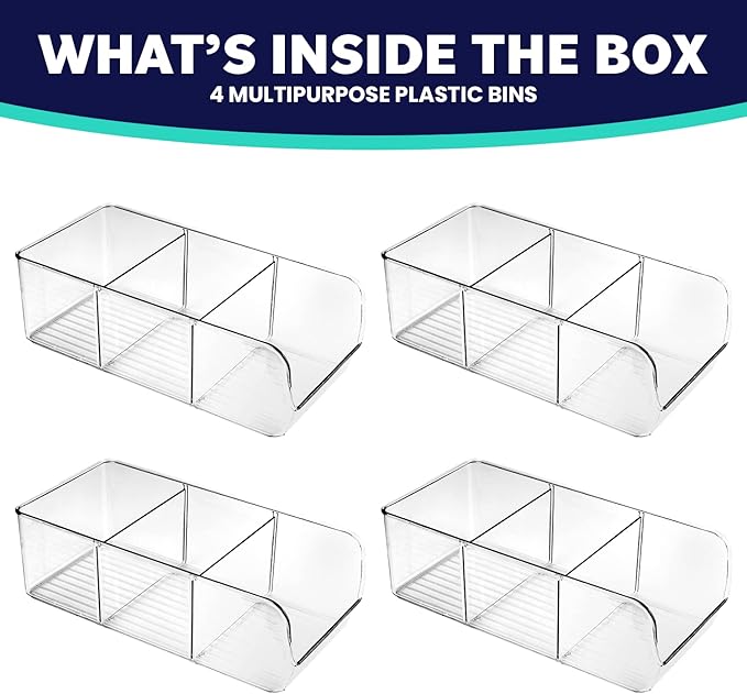 ELTOW 4-Pack Snack Organizer, 3-Compartment Plastic Bins - Image 2