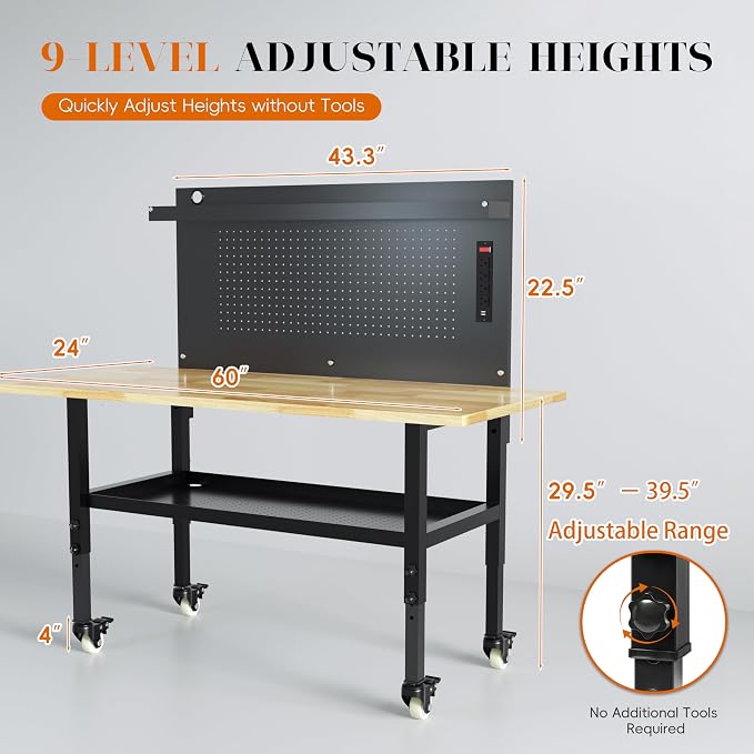 60" Heavy Duty Adjustable Workbench - Image 3