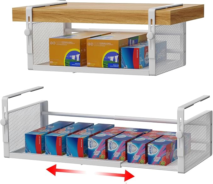 2Pack Under Shelf Basket, Adjustable Hanging Under Cabinet Shelf Storage by AmonHouseware