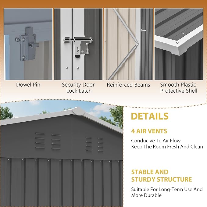 10x12 FT Outdoor Metal Storage Shed, Large Garden Tool Shed - Image 5
