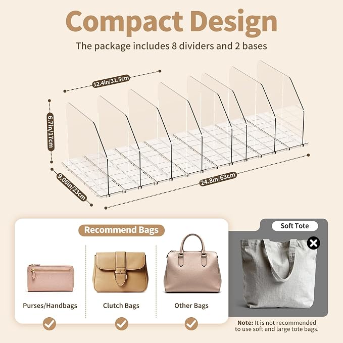 Purse Organizer for Closet, Shelf Divider Adjustable Clear Acrylic Handbag - Image 2