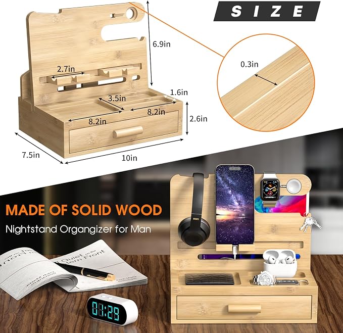 melafa365 Nightstand Organizer for Men, Phone Docking Station - Image 4